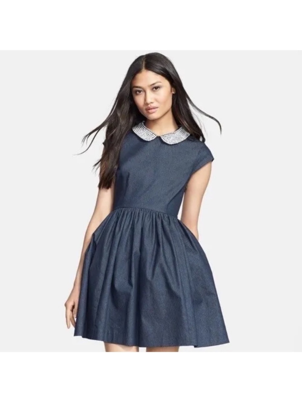 kate spade Kimberly Denim Dress with Embellished Rhinestone Collar